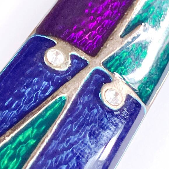 VTG 1980s 1990s Modernist Enamel Artisan Brooch Abstract Geometric Jewelry - Picture 6 of 10